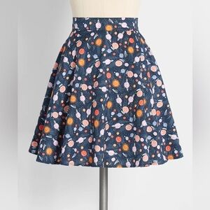 Retrolicious Space Always In Orbit Skater Skirt Blue Size Medium Flare Highrise